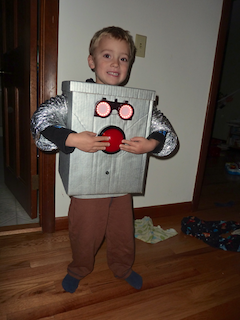 My son wearing the robot costume